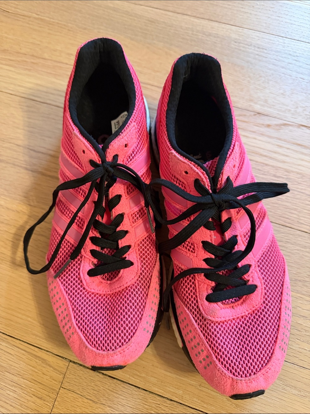 adidas Boost Women's Bright Pink Mesh Athletic Sneakers with Black Laces